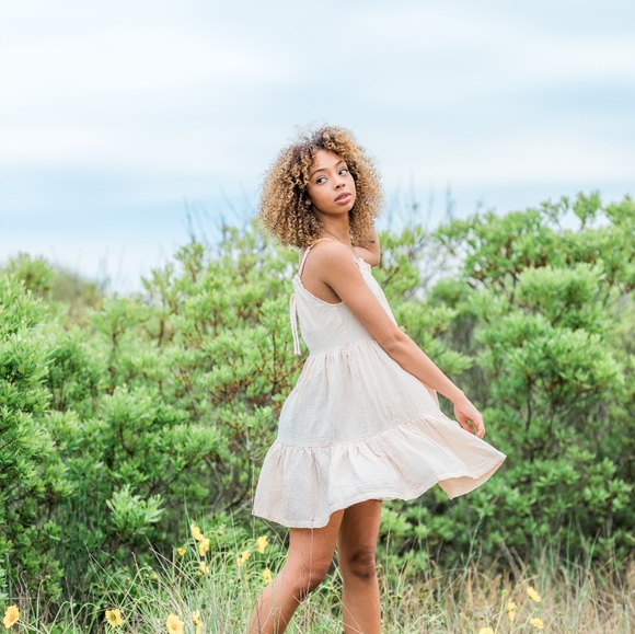 Light Pink Tiered A-line Ruffle Linen Dress - Picture 3 of 6